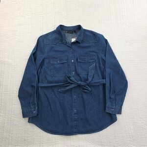 New York & Company Denim Shirt Midi Dress Womens XL NEW Belted Style 1091 NWT